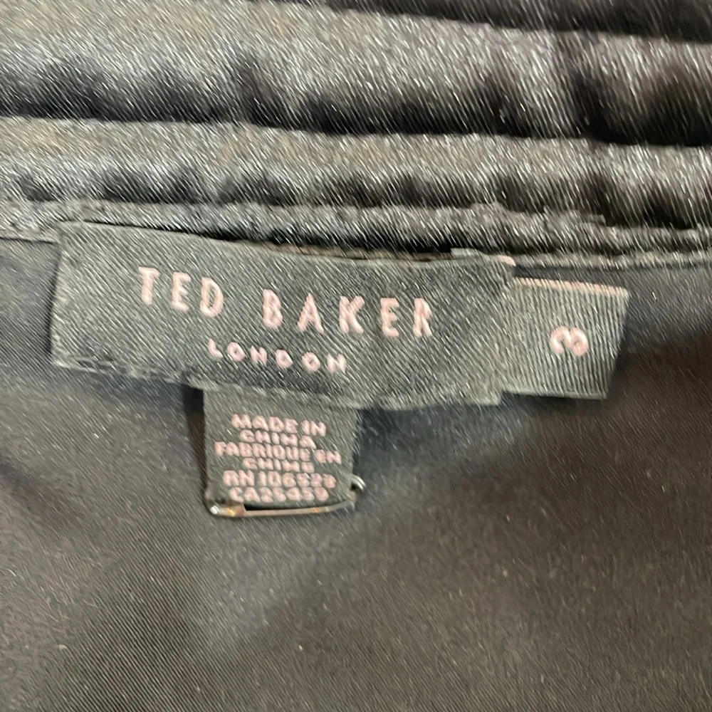 Ted Baker Dress Size 3 US8 Black Satin Cocktail Ruffle Neckline EUC